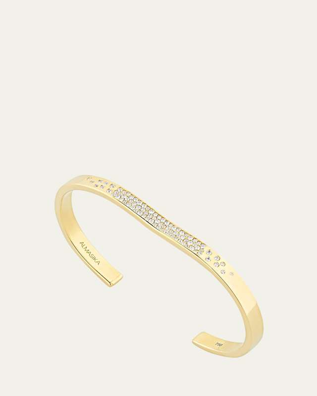 18K Yellow Gold Berceau Pave Diamond Open-Cuff Bracelet